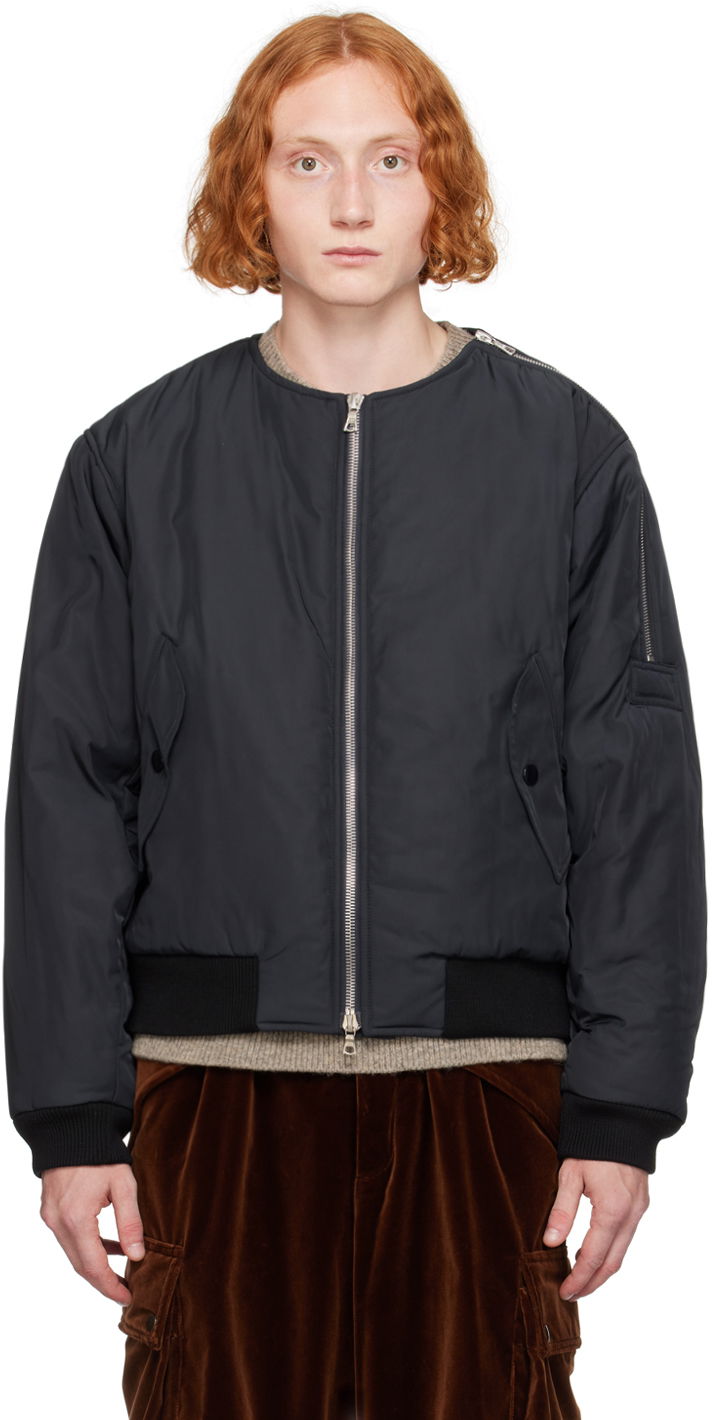 Navy Collarless Bomber Jacket