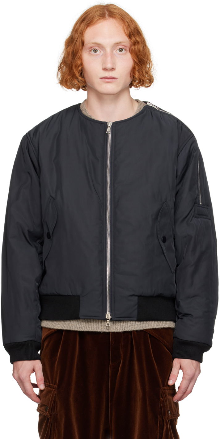 Bomber bunda Dries Van Noten Navy Collarless Bomber Jacket Čierna | 242-020527-9196, 0