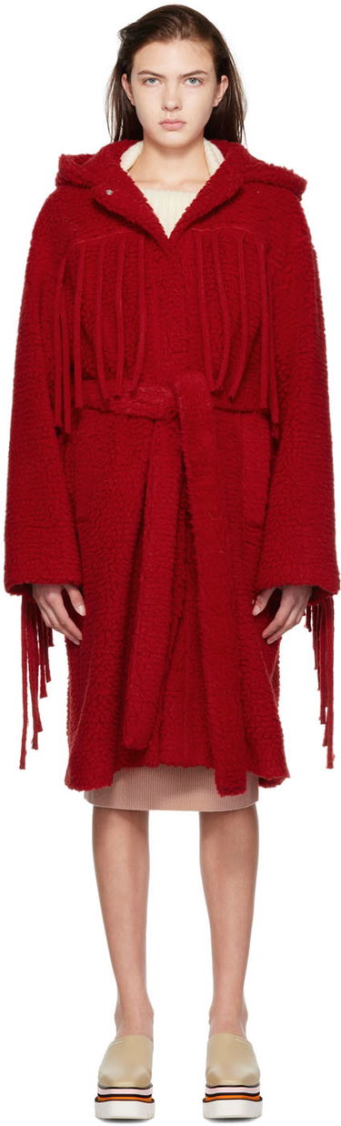 Kabáty Stella McCartney Stella McCartney Women's Hooded Teddy Coat Červená | 6800063AU606, 0