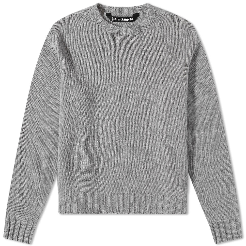 Sveter Palm Angels Curved Logo Crew Knit Melange Grey/White Šedá | PMHE027C99KNI0010801, 0