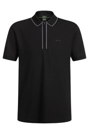 Polo tričko BOSS BOSS Stretch Cotton Polo Shirt with Contrast Zipper Čierna | 50537489, 0