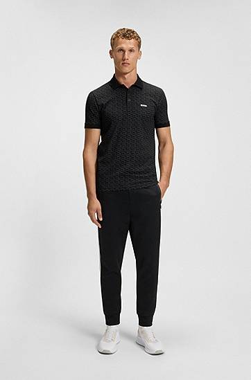 Polo tričko BOSS BOSS Paddy Stretch Cotton Polo with Printed Pattern Čierna | 50540719, 1