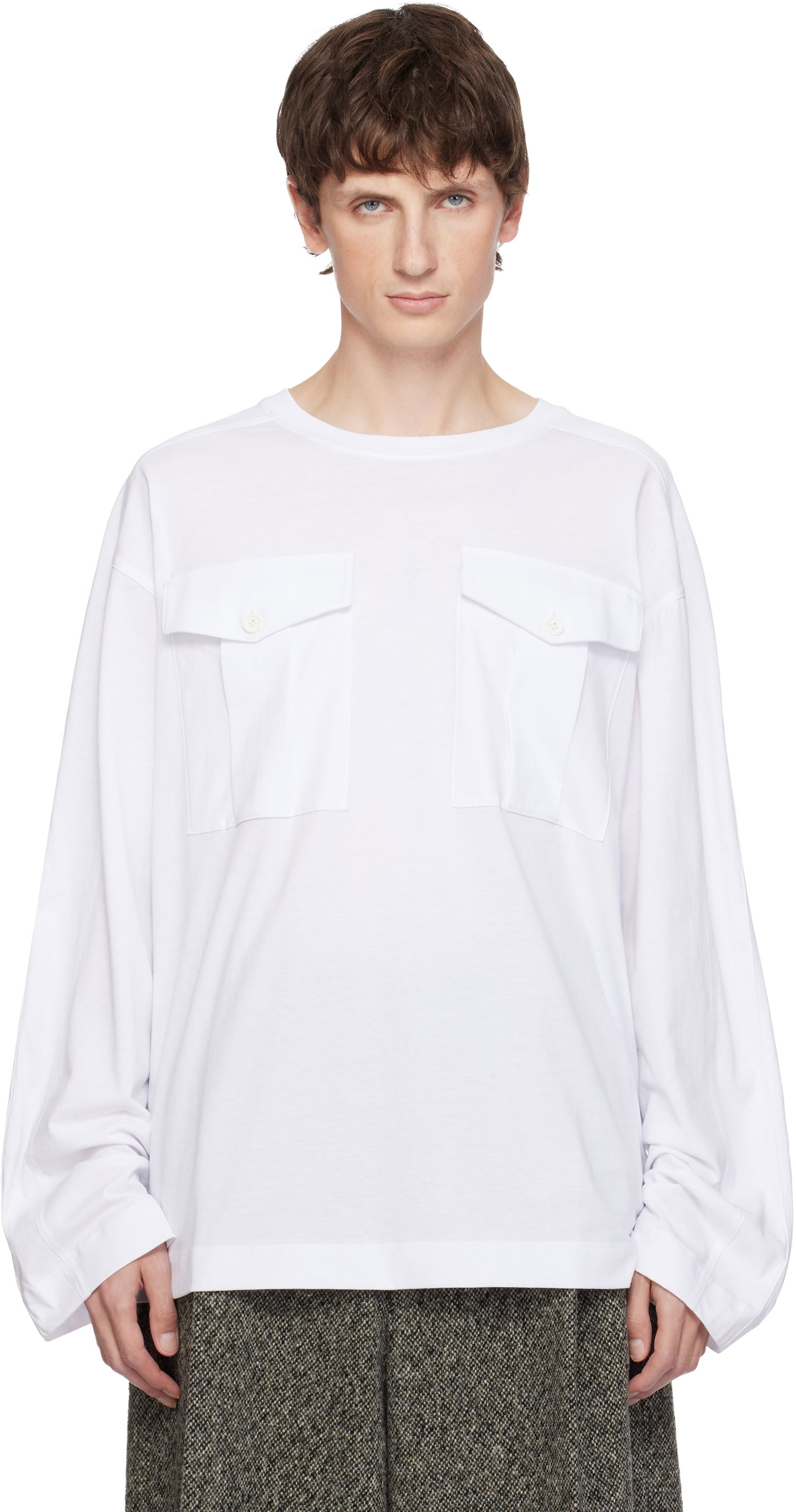 Tričko Dries Van Noten Dries Van Noten Long Sleeve Two Flap Chest Pocket T-shirt Biela | 252-021107-2600, 0