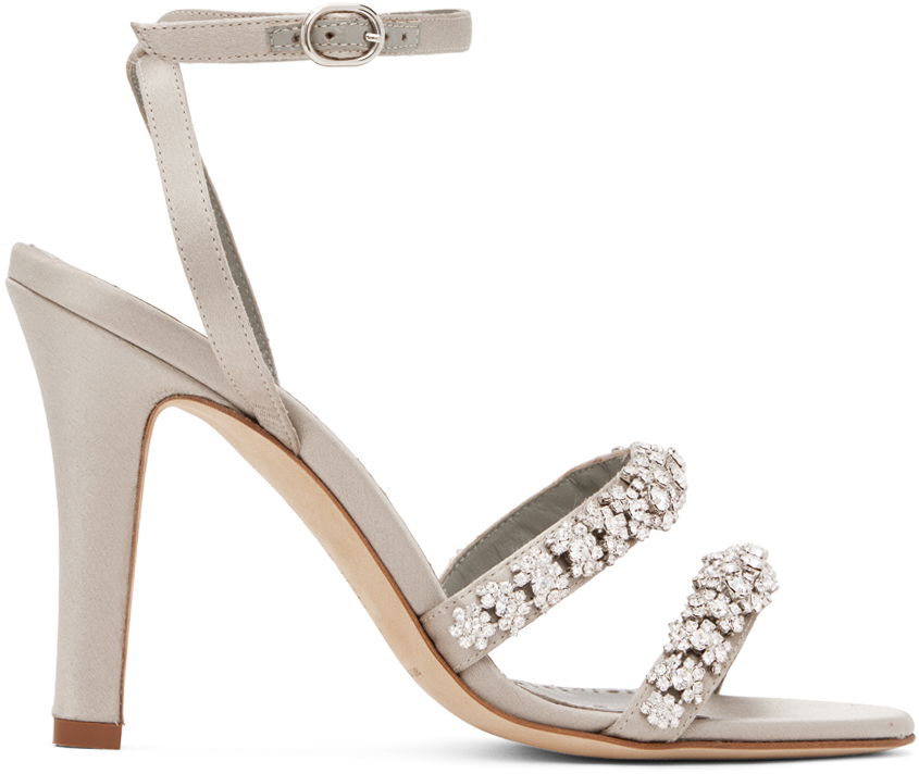 Manolo Blahnik Vedada Jeweled Satin Heeled Sandals