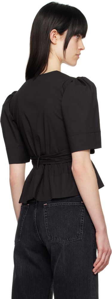 Crop Top GANNI Ganni Tie Strap Stretch Cotton Peplum Blouse Čierna | W0378, 2