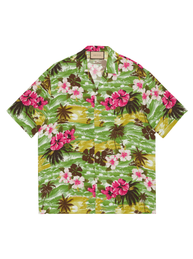 Košeľa Gucci Printed Bowling Shirt Zelené | 694124 ZAJST 3824