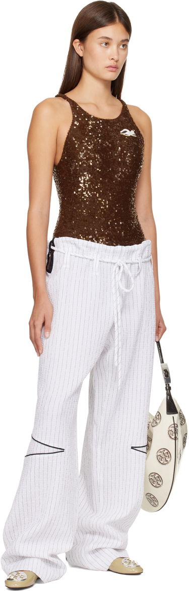 Nohavice Tory Burch SSENSE Exclusive Pinstripe Crinkled Cotton Drawstring Baggy Trousers Biela | 175600-008, 3