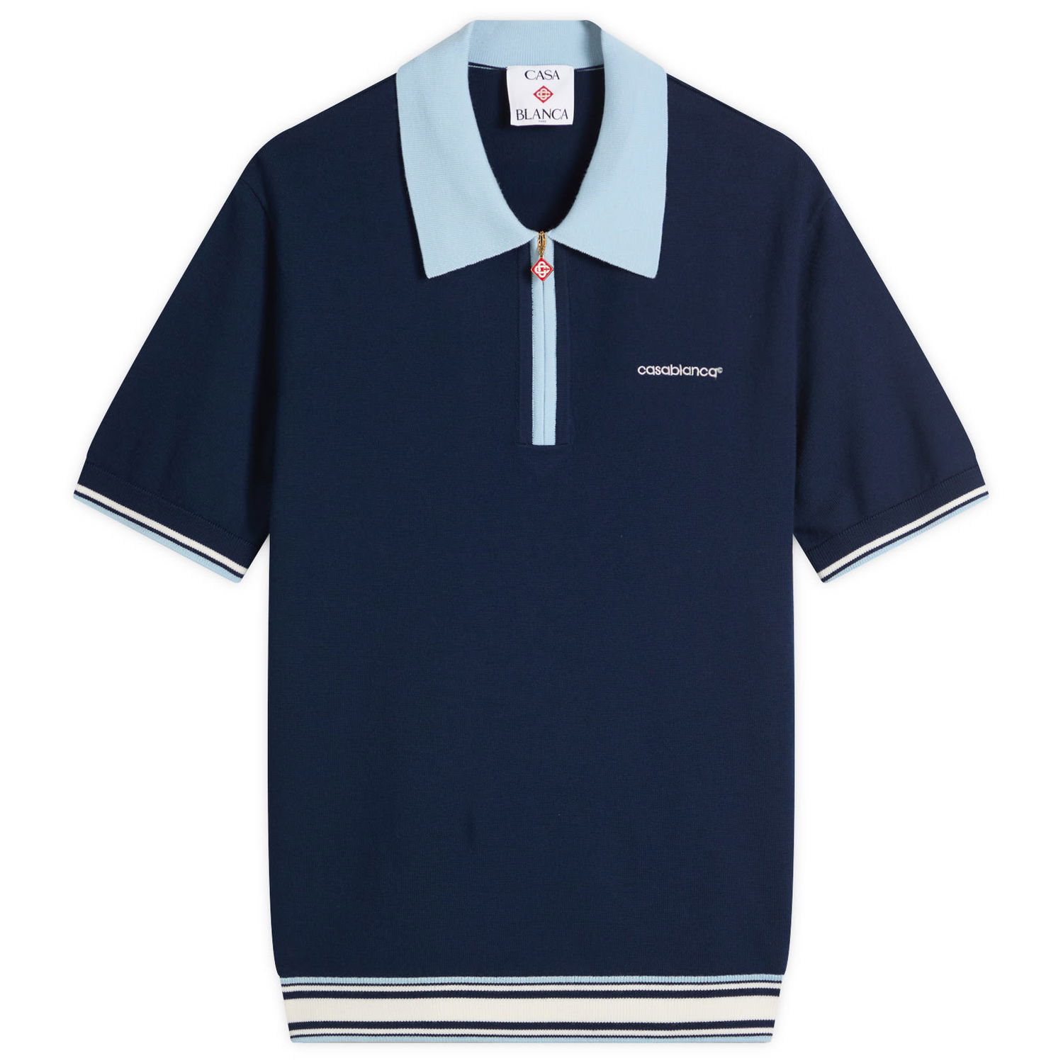 Polo tričko Casablanca Casablanca Merino Tennis Polo, Size Large Modrá | MPF25-KW-1002-BLU, 0