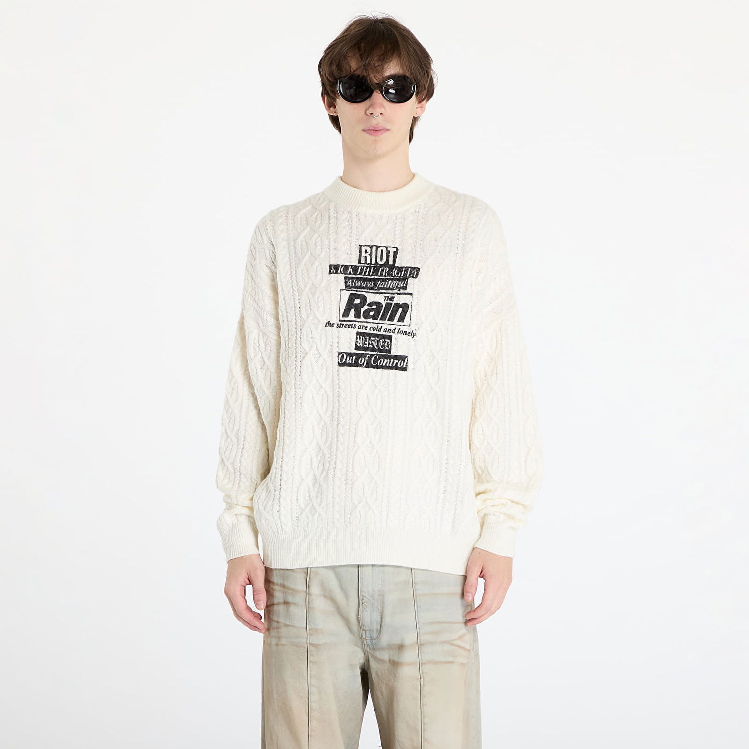 Sveter Wasted Paris Rain Cable Knit Sweater Off-White Biela | WP_000159, 0
