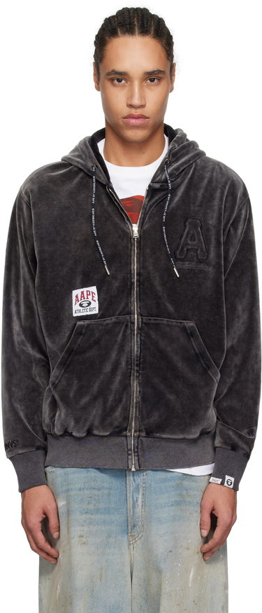 Mikina AAPE by A Bathing Ape AAPE by A Bathing Ape 'AAPE' Logo Velvet Zip-Up Hoodie Šedá | AAPSWMC339XXNBKL, 0