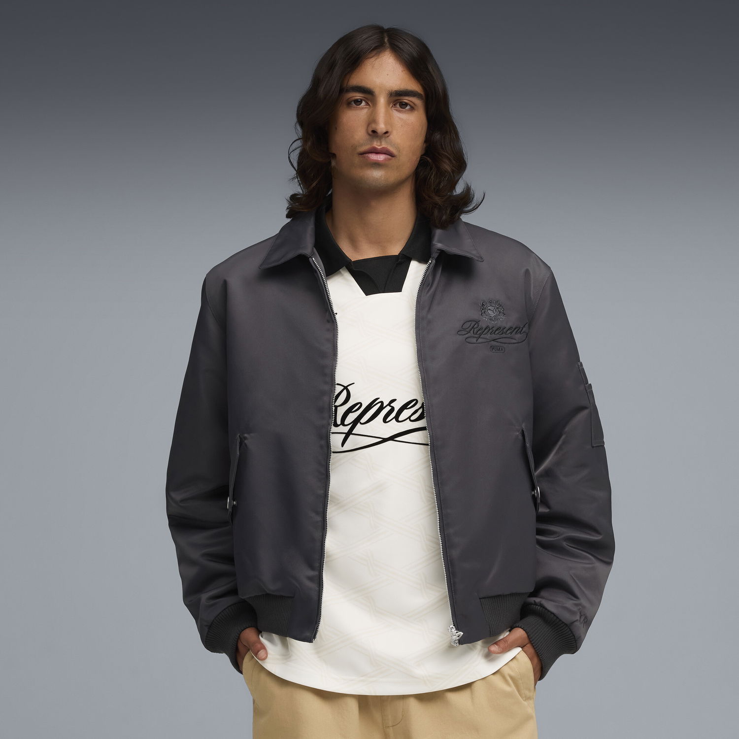Bomber bunda Puma PUMA x REPRESENT Bomber Jacket Šedá | 632539_97, 0