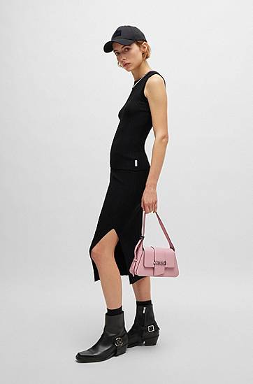 Sukňa BOSS Women's Irregular-Rib Crepe Midi Tube Skirt Čierna | 50514292, 1