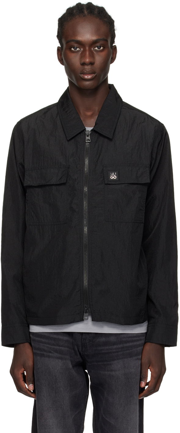 Vetrovka BOSS Crinkled Zip-Up Shirt Jacket Čierna | 50509371, 0
