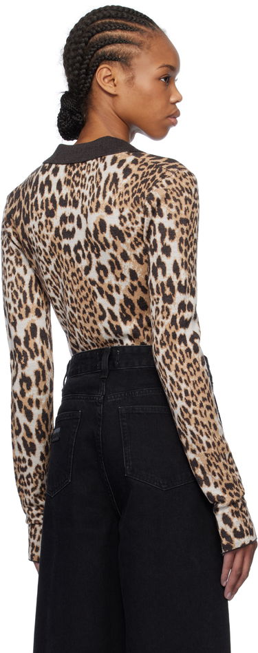 Polo tričko GANNI GANNI Leopard Knit Polo Hnedá | K2341, 2