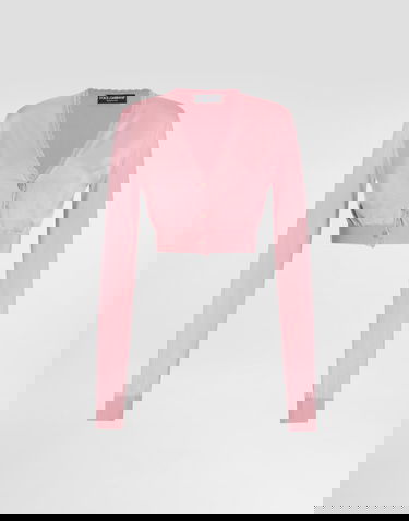 Sveter Dolce & Gabbana Lace-trim V-neck Cropped Silk Cardigan Ružová | FXV84TJBSLJF0473, 0