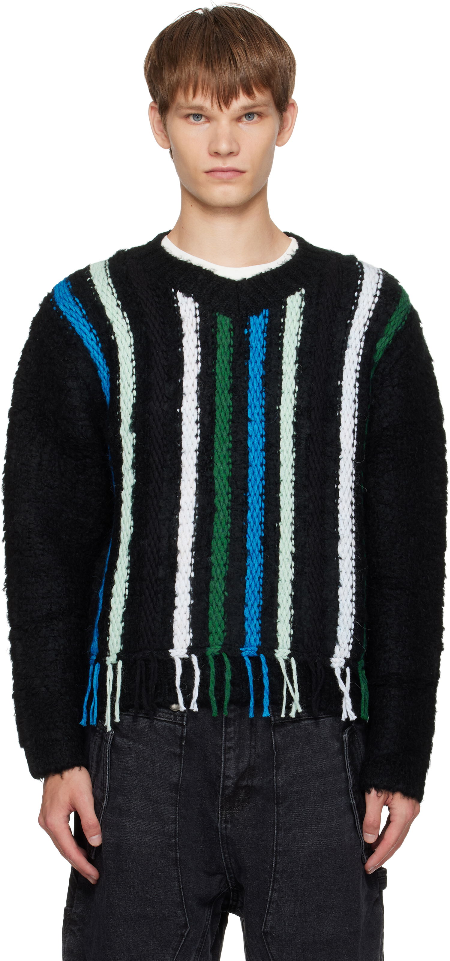 Sveter Andersson Bell Andersson Bell Reverse Stripe Fringe Sweater Čierna | atb1350u, 0