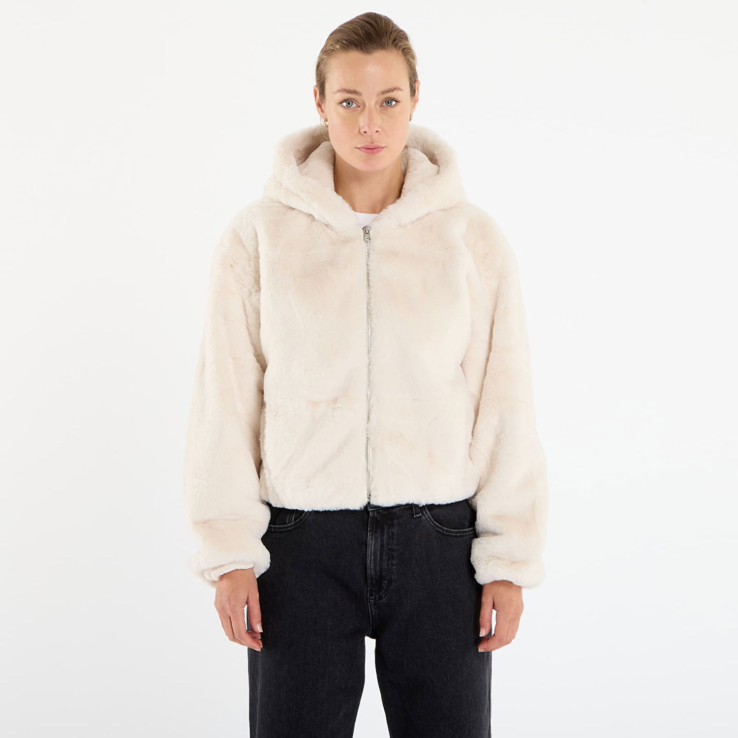 Mikina Urban Classics Full Zip Faux Fur Hoodie Béžová | TB7934-02903, 0