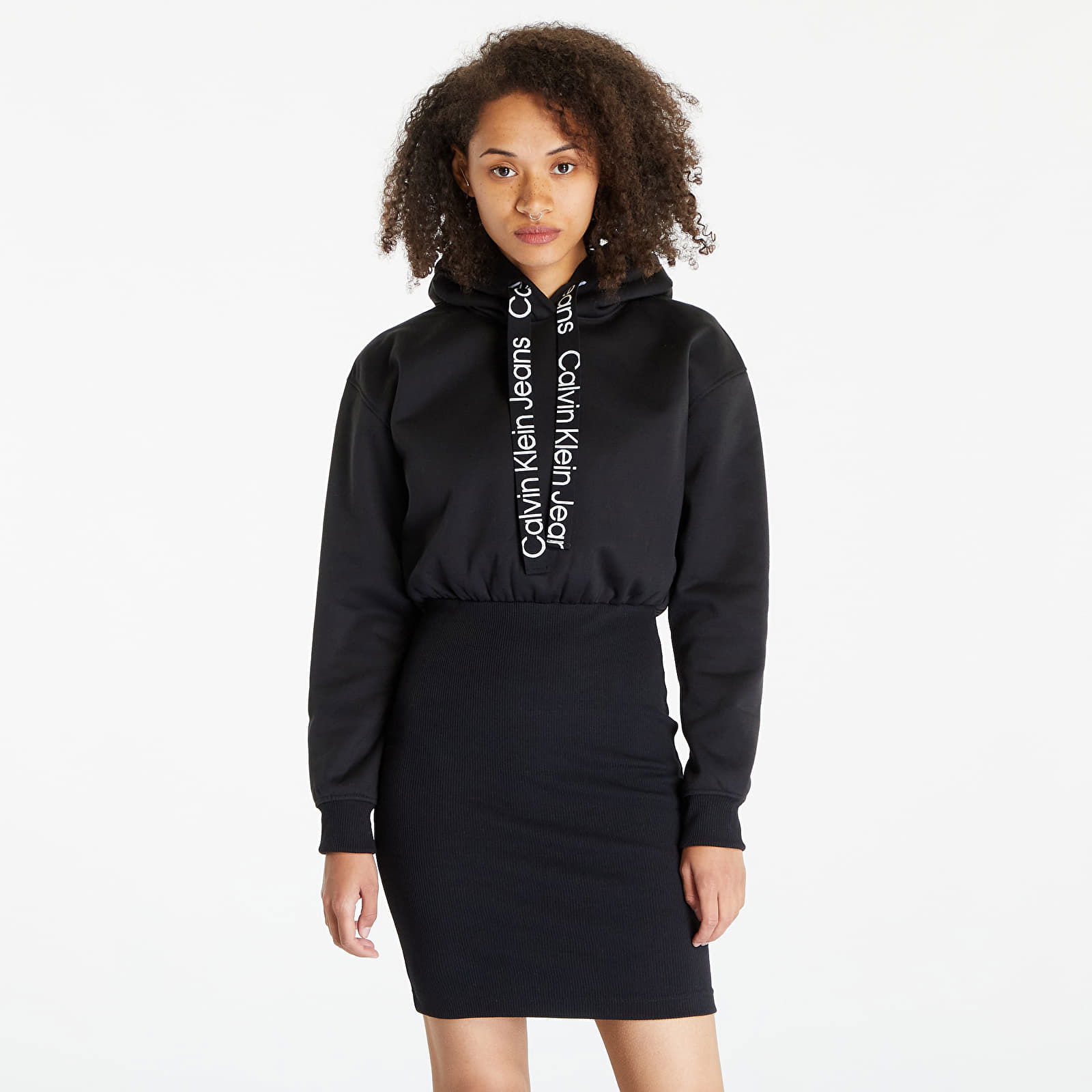 Logo Tape Hooded Sweatshirt Dress