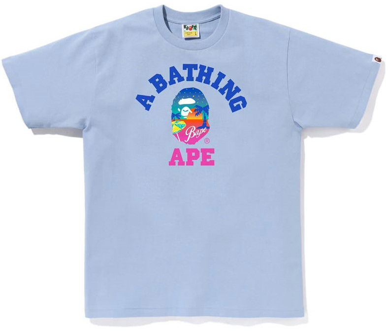 Tričko BAPE BAPE Sunset Beach College T-Shirt Size L Modrá | 001TEJ301068M-SAX, 0