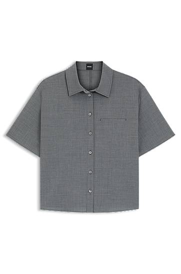 Košeľa BOSS Cropped Virgin Wool Blouse Šedá | 50541991