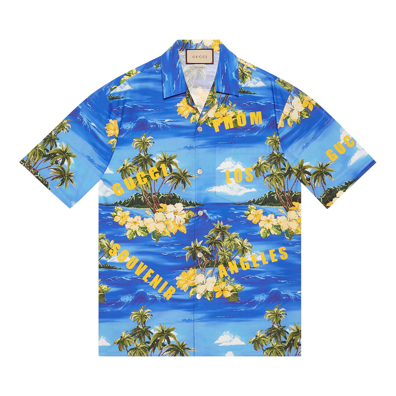 Košeľa Gucci Printed Cotton Poplin Bowling Shirt Modrá | 694124 ZAJSR 4464, 1