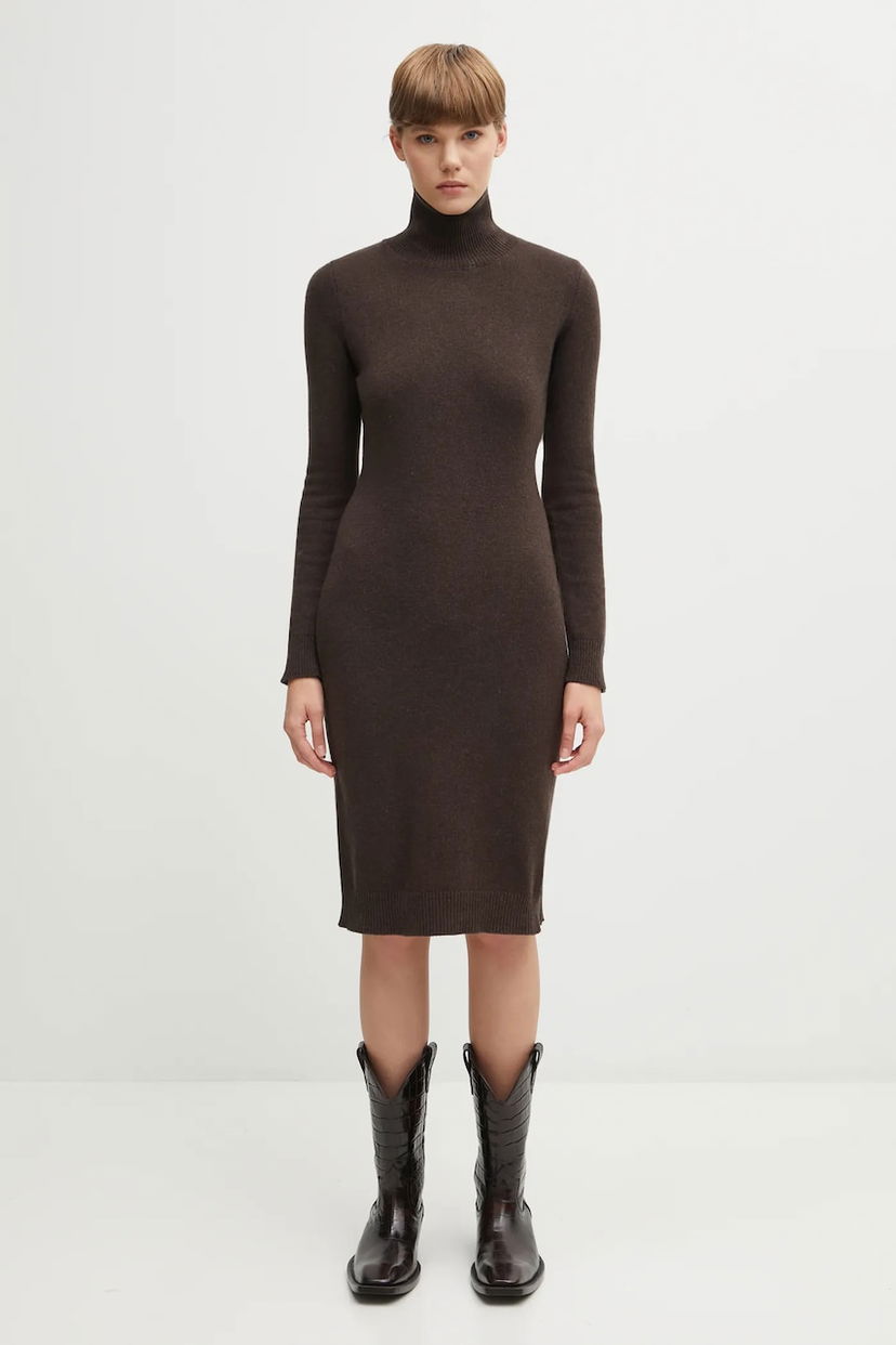 Šaty Maison Margiela MM6 Maison Margiela Turtleneck Wool Blend Midi Dress Hnedá | S62DD0054.M13187.144