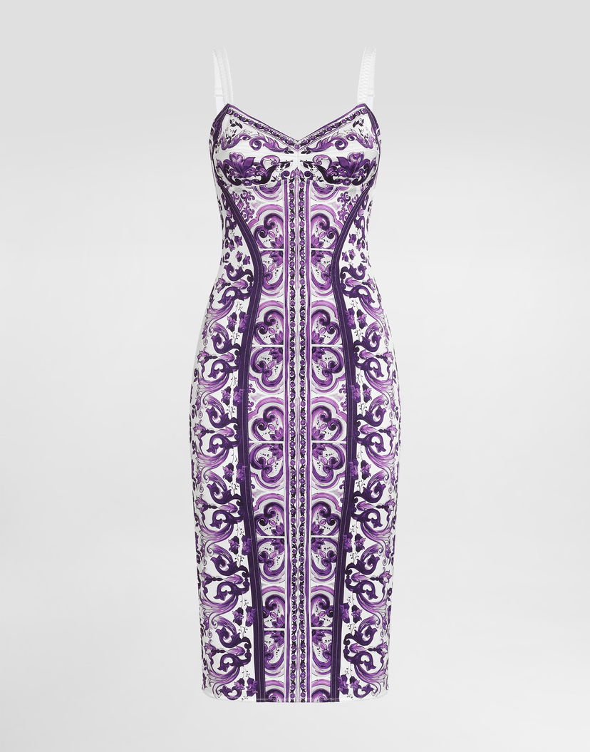 Šaty Dolce & Gabbana Dolce & Gabbana Majolica-Print Sheath Dress Fialová | F6TZGTFPIAPIP3TN