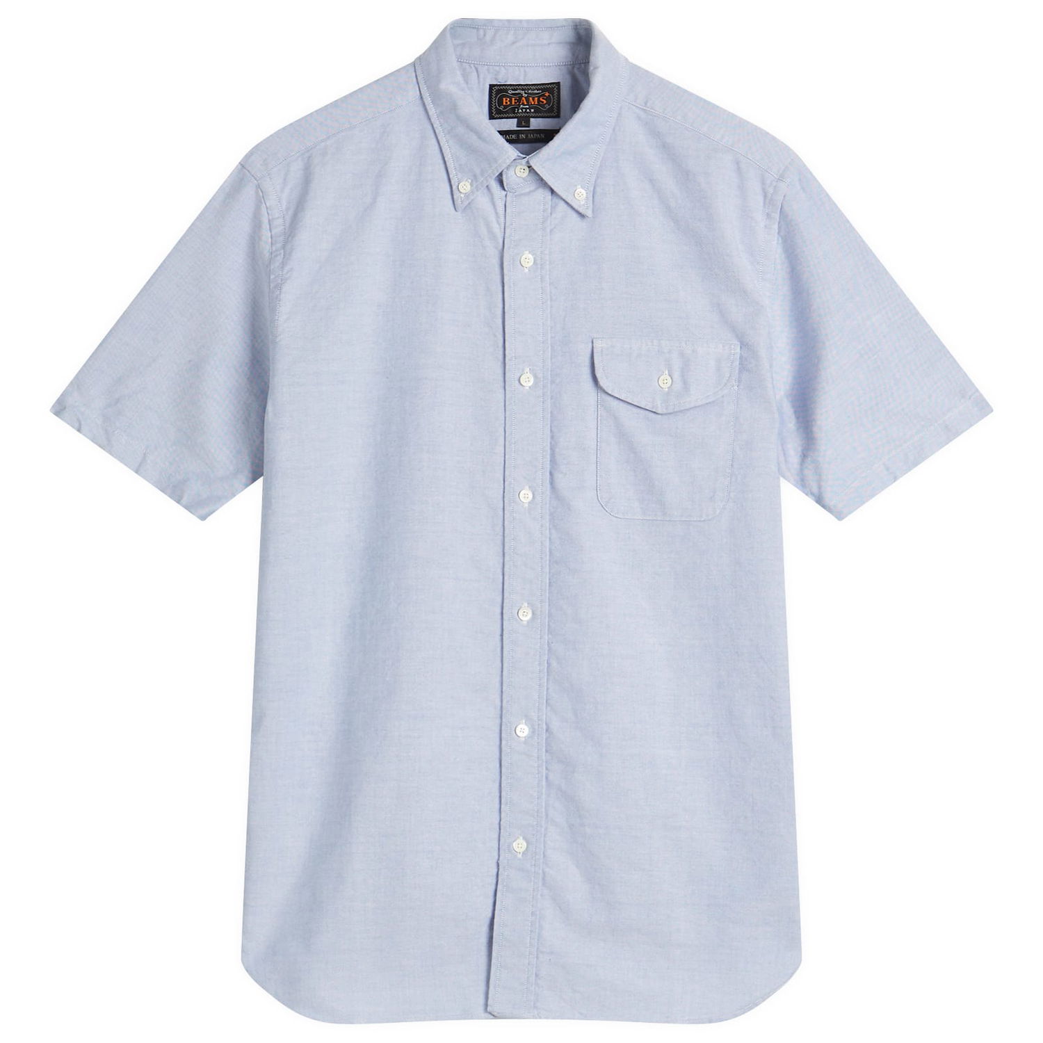 Košeľa BEAMS Plus Button Down Short Sleeve Oxford Shirt, Size Medium Modrá | 3801-0032-139-70, 1
