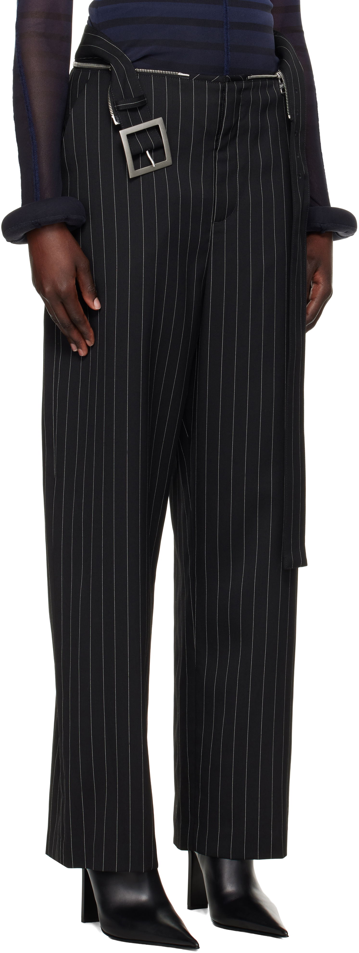 Jean Paul Gaultier Pinstripe Belted Suit Trousers