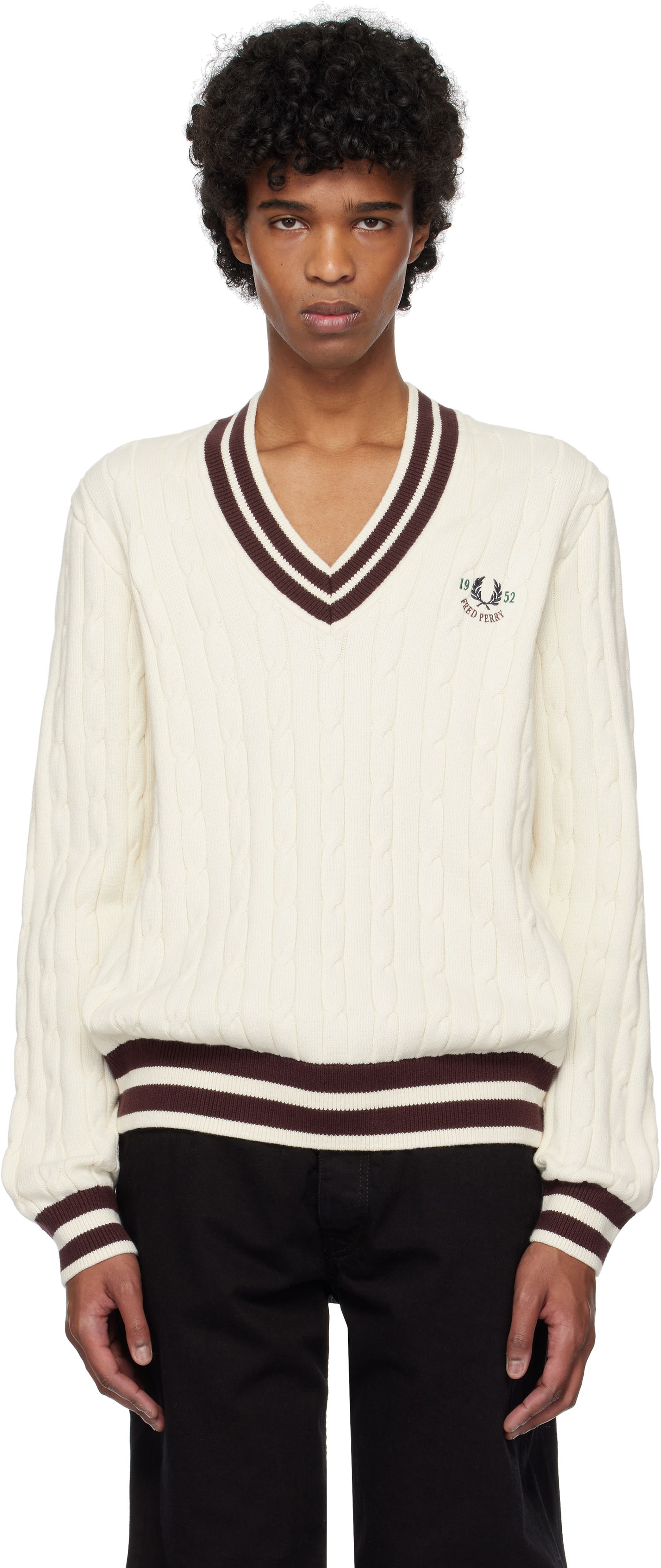 Sveter Fred Perry Fred Perry Cable Knit Tennis Sweater Biela | K9722, 0