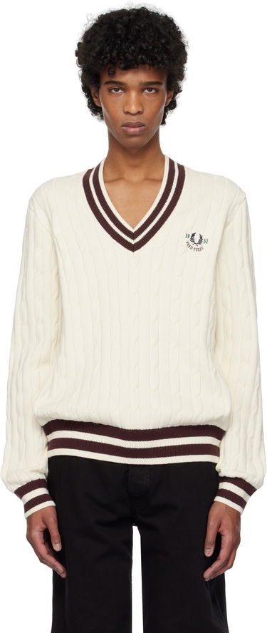 Sveter Fred Perry Fred Perry Cable Knit Tennis Sweater Biela | K9722, 0