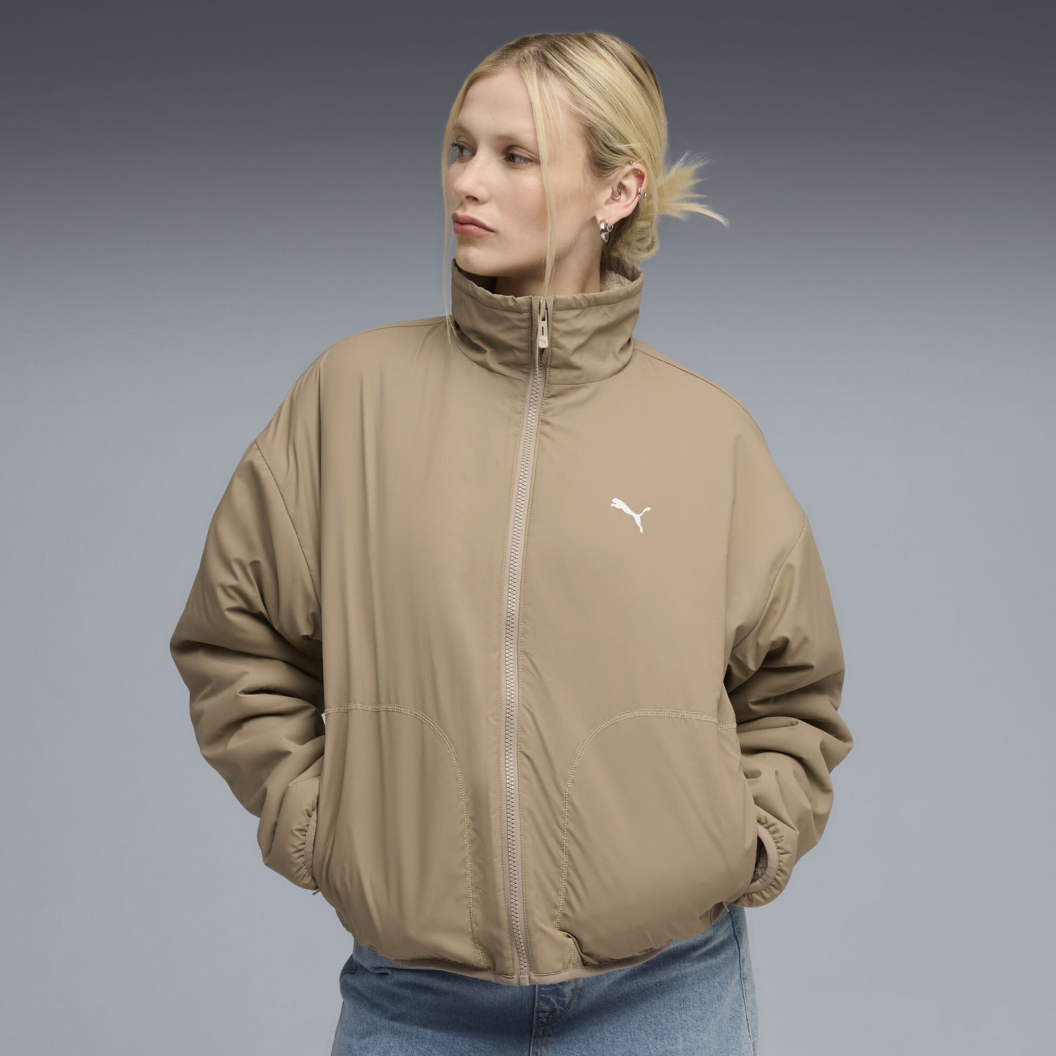 Prešívaná bunda Puma Reversible Hybrid Sherpa Jacket Béžová | 688386_87, 0