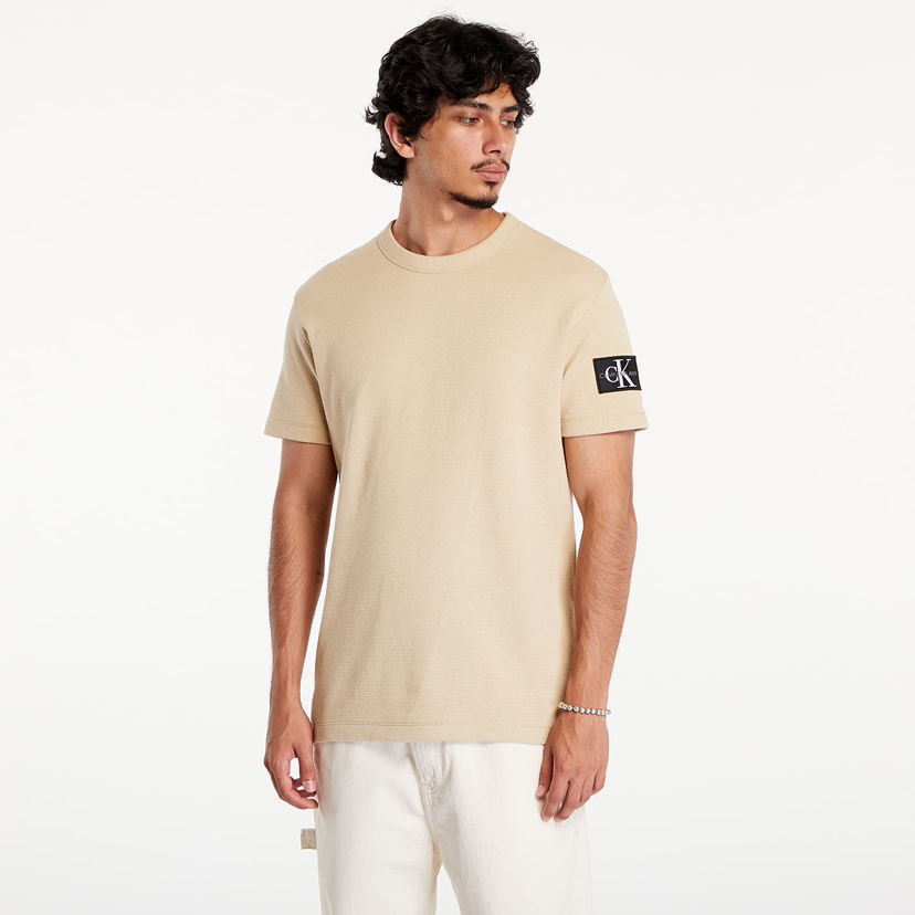 Tričko CALVIN KLEIN Badge Waffle Tee Khaki Béžová | J30J323489 RAE