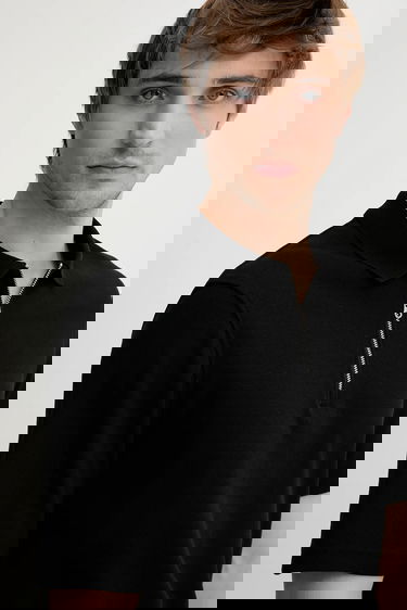 Polo tričko Samsoe Samsoe SAMAC Zippered Polo Shirt Čierna | M25200033, 3