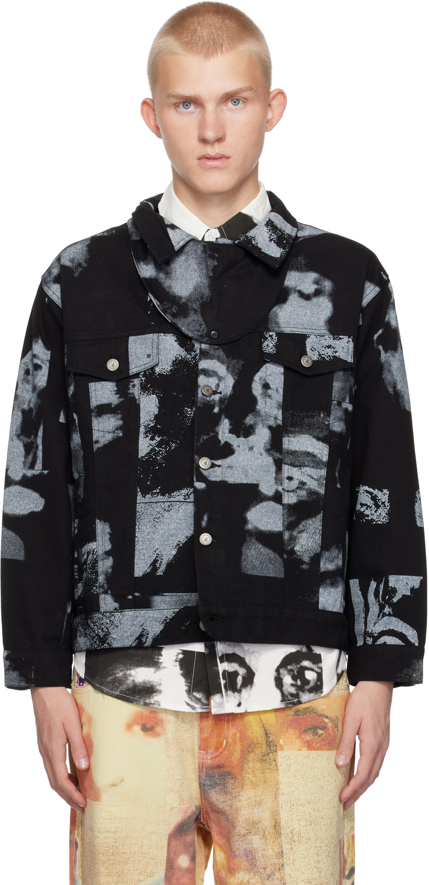 Bunda KidSuper Collage Faces Denim Jacket Čierna | AW24-OW-35, 0