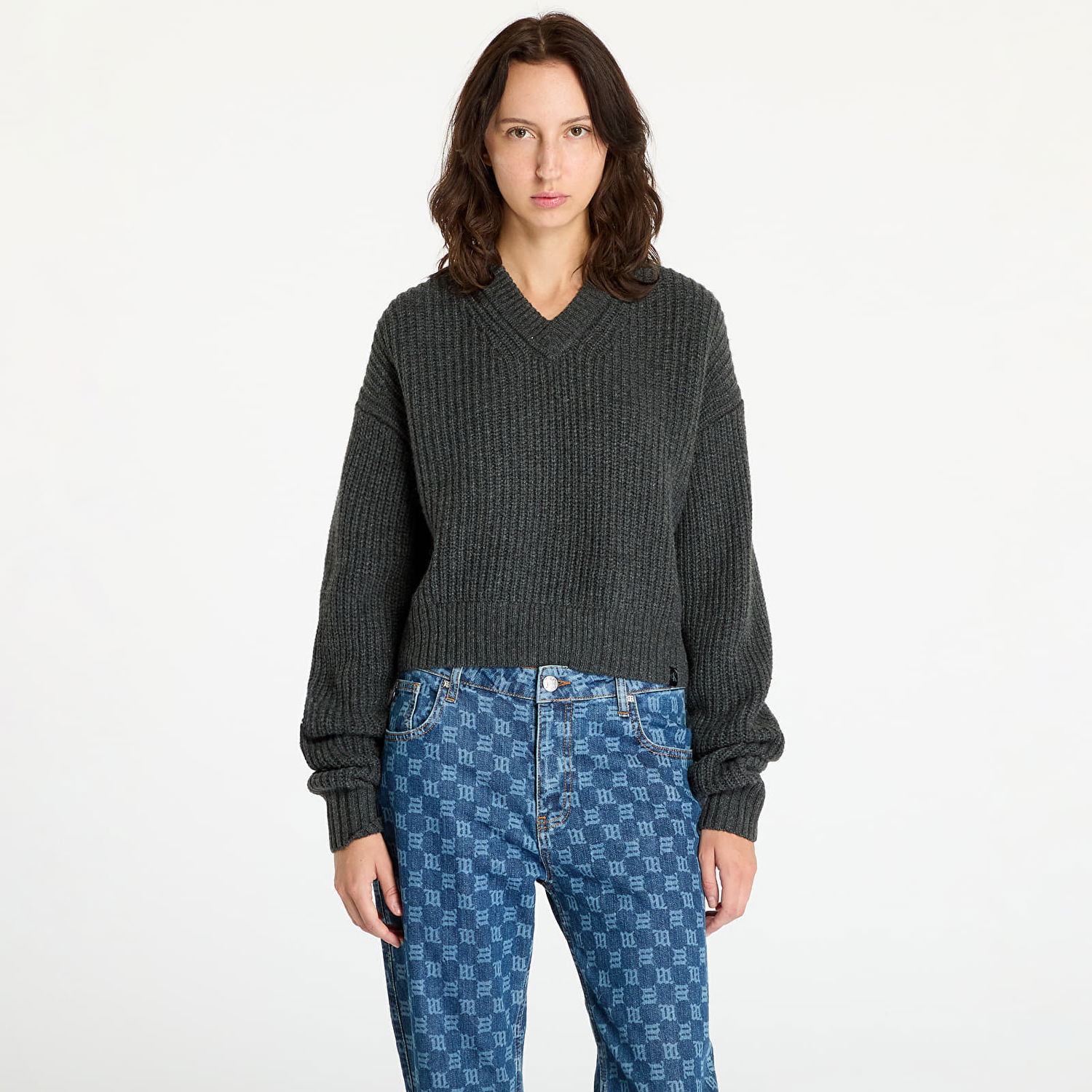Sveter CALVIN KLEIN Chunky V-Neck Sweater Gray Šedá | J20J224635 P4O, 0