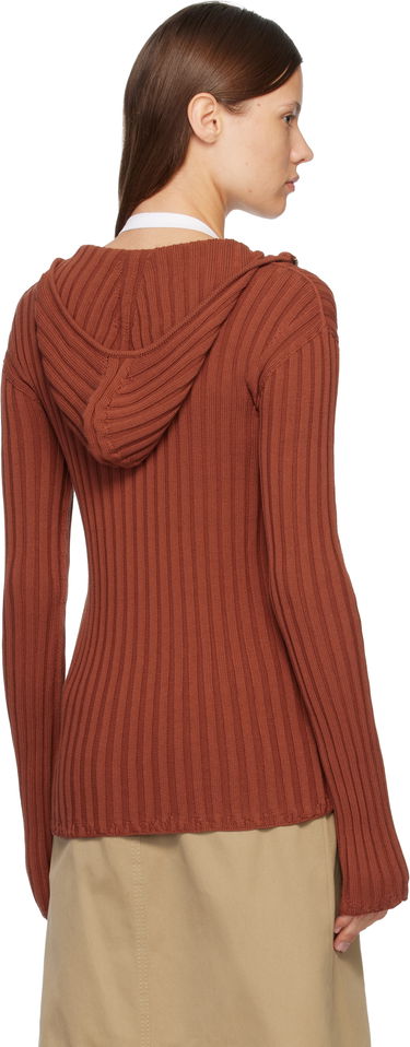 Mikina Acne Studios Acne Studios Ribbed Knit Zip-Up Hoodie Hnedá | C60112-, 2