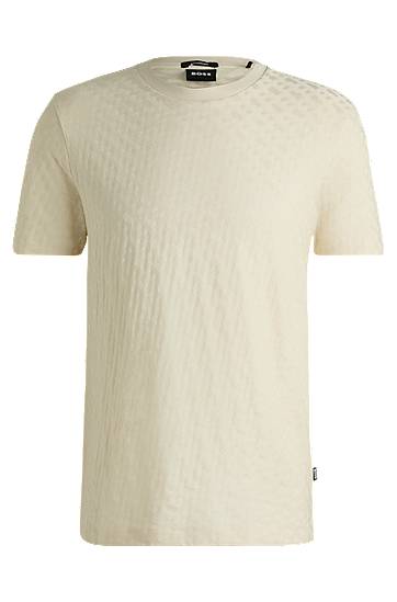 Tričko BOSS BOSS Monogram-Jacquard Mercerized Cotton T-Shirt Béžová | 50537131, 0