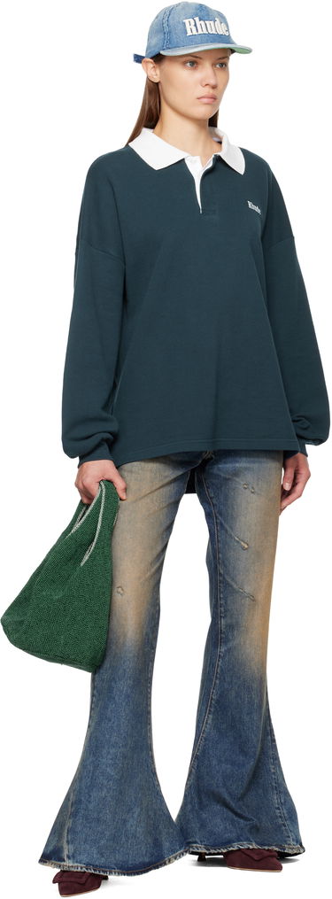 Polo tričko Rhude Oversized Long Sleeve Pique Polo Navy | RHFW25PO02012, 3