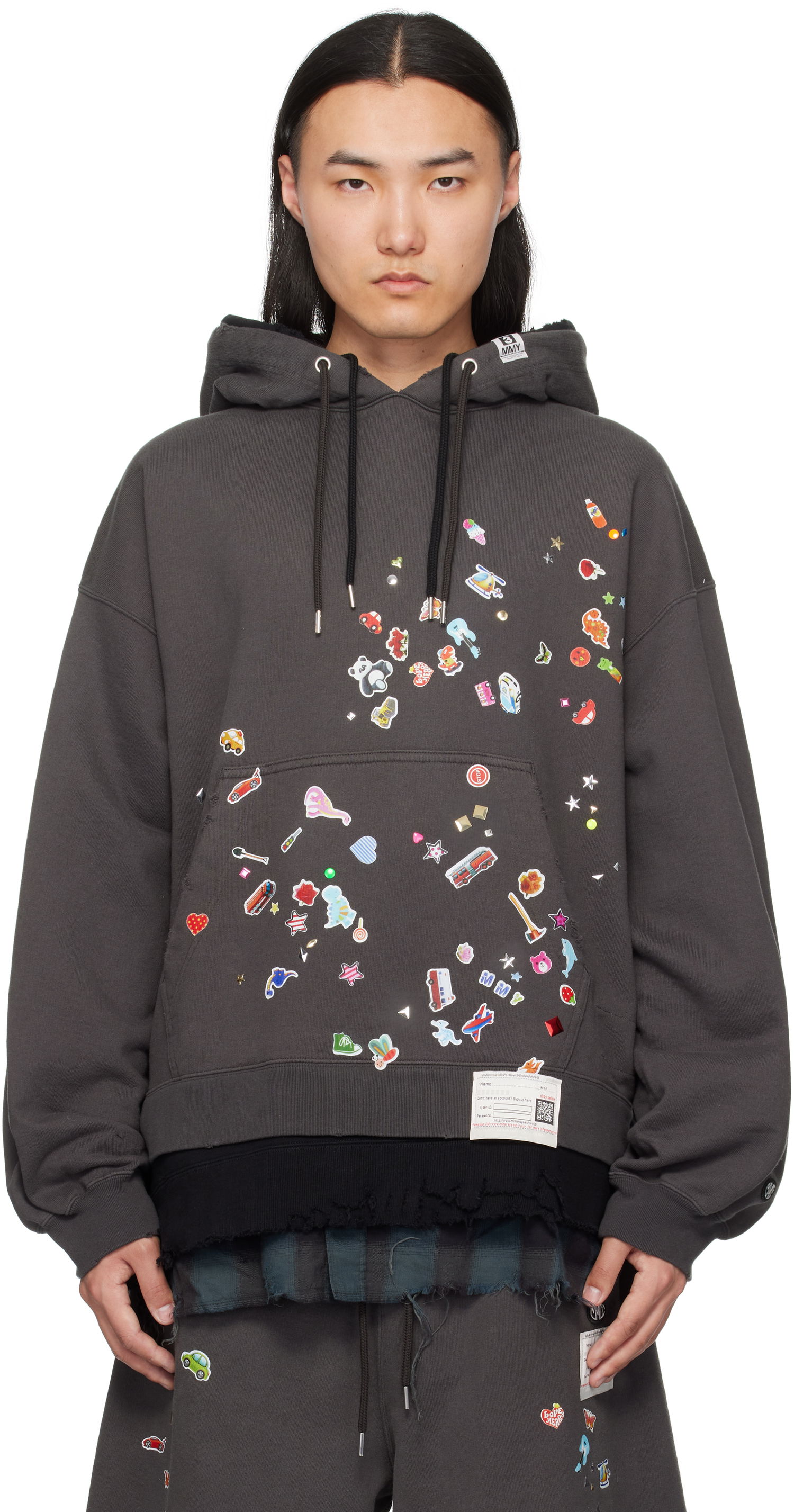 Mikina Maison MIHARA YASUHIRO Maison MIHARA YASUHIRO Triple Layered Graphic Hoodie Šedá | A14HD551, 0