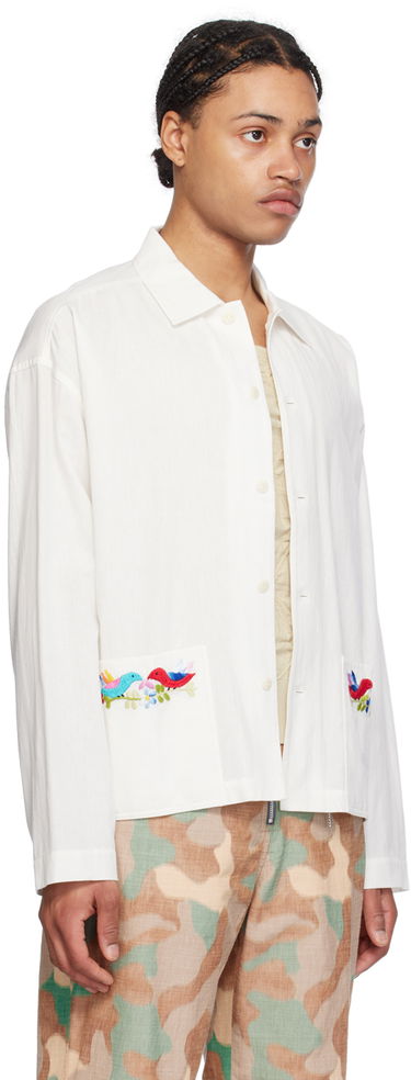 Košeľa YMC Embroidered Linen Shirt Biela | P2WAE, 1