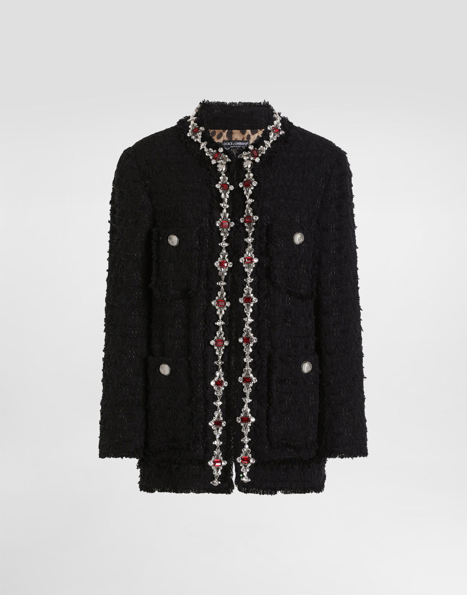 Bunda Dolce & Gabbana Dolce & Gabbana Wool Jacket with Jeweled Trim Čierna | F29TYZFUTBIN0000, 0