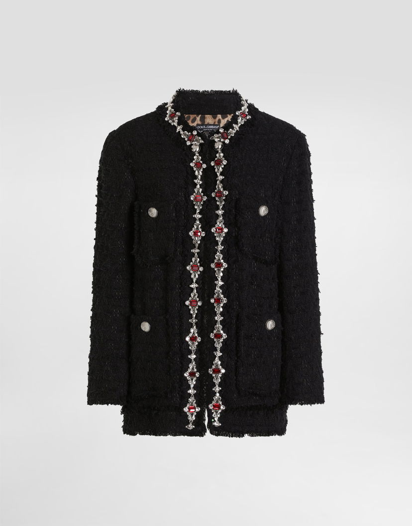 Bunda Dolce & Gabbana Dolce & Gabbana Wool Jacket with Jeweled Trim Čierna | F29TYZFUTBIN0000