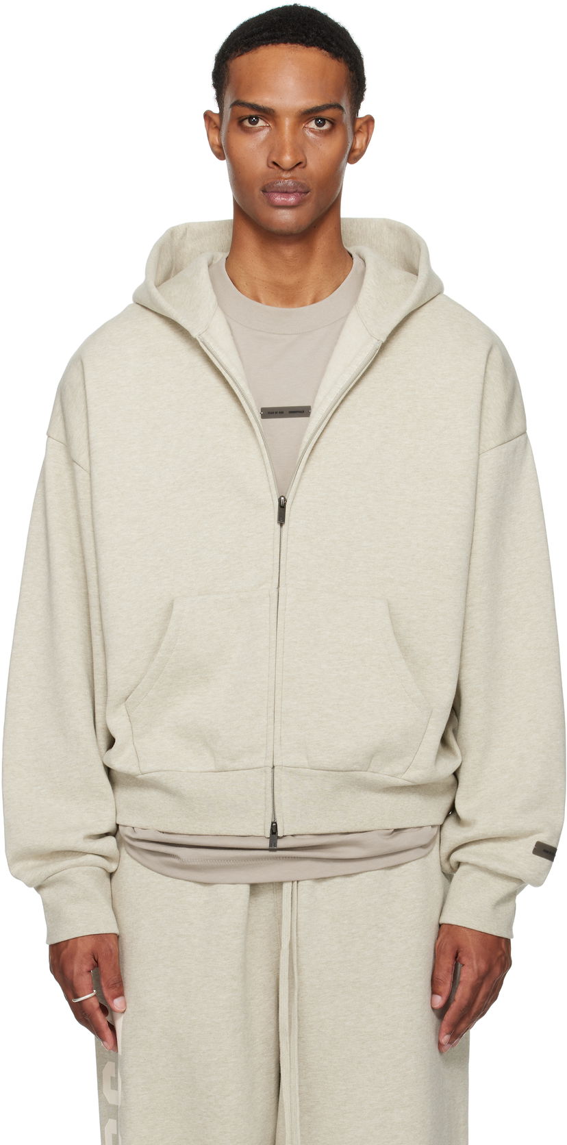 Mikina Fear of God ESSENTIALS Classic Fit Fleece Zip-Up Hoodie Béžová | 192SP254782F
