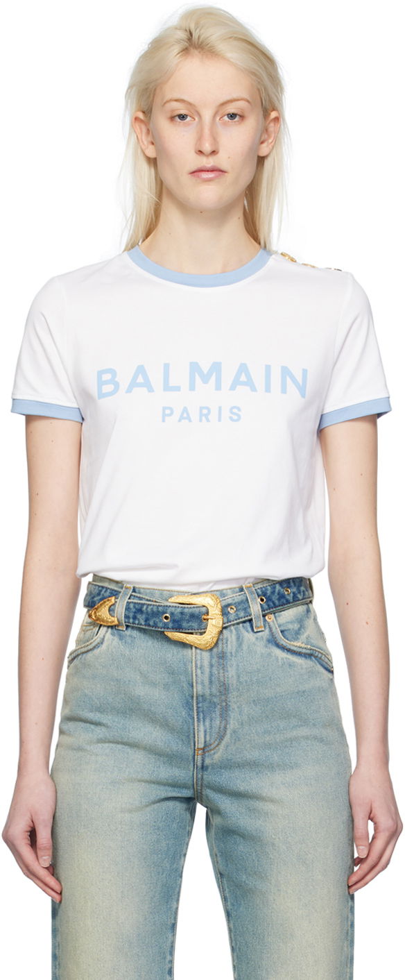 Tričko Balmain Three-Button T-Shirt Biela | CF1EF006BB02