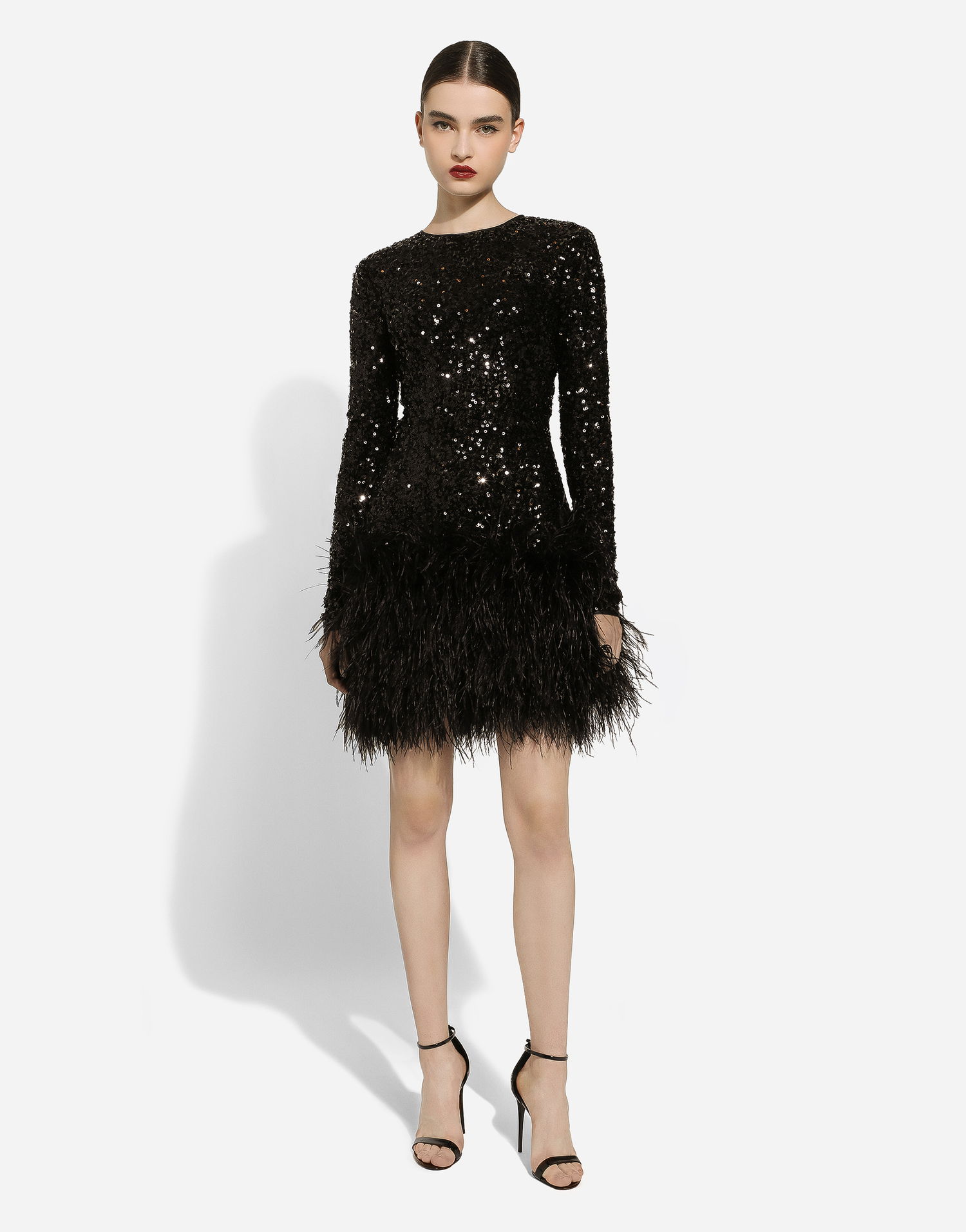 Šaty Dolce & Gabbana Sequined Mini Dress With Feather Trim Čierna | F6DKSTFLUBXN0000, 1