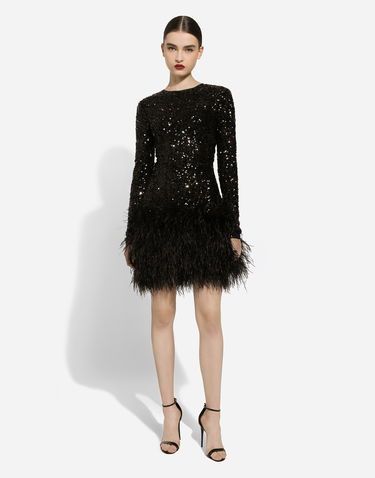 Šaty Dolce & Gabbana Sequined Mini Dress With Feather Trim Čierna | F6DKSTFLUBXN0000, 1