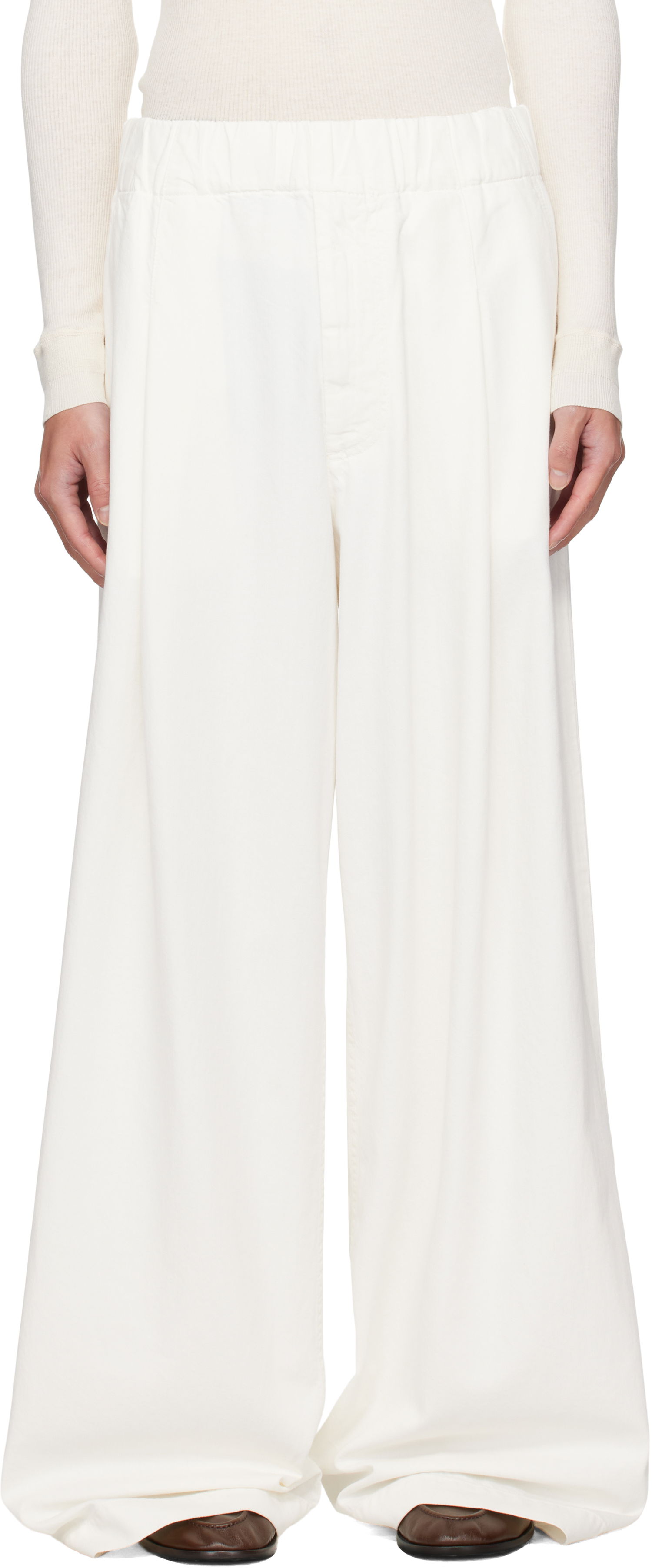 Nohavice a džínsy Dries Van Noten Dries Van Noten Drawstring Wide-Leg Pants Biela | 252-020926-2382, 0