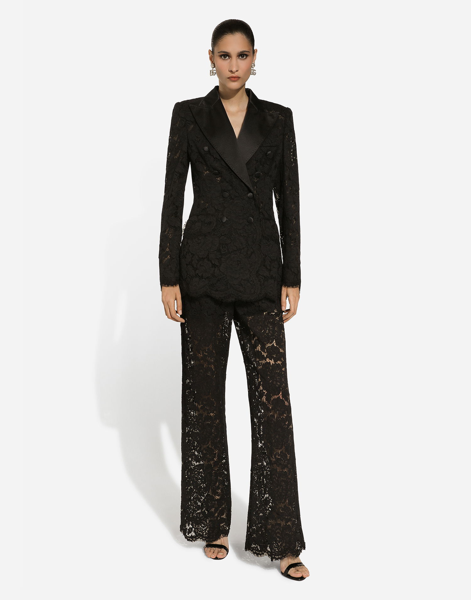 Bunda Dolce & Gabbana Double-breasted Floral Lace Turlington-fit Jacket Čierna | F29TRTHLM7LN0000, 1