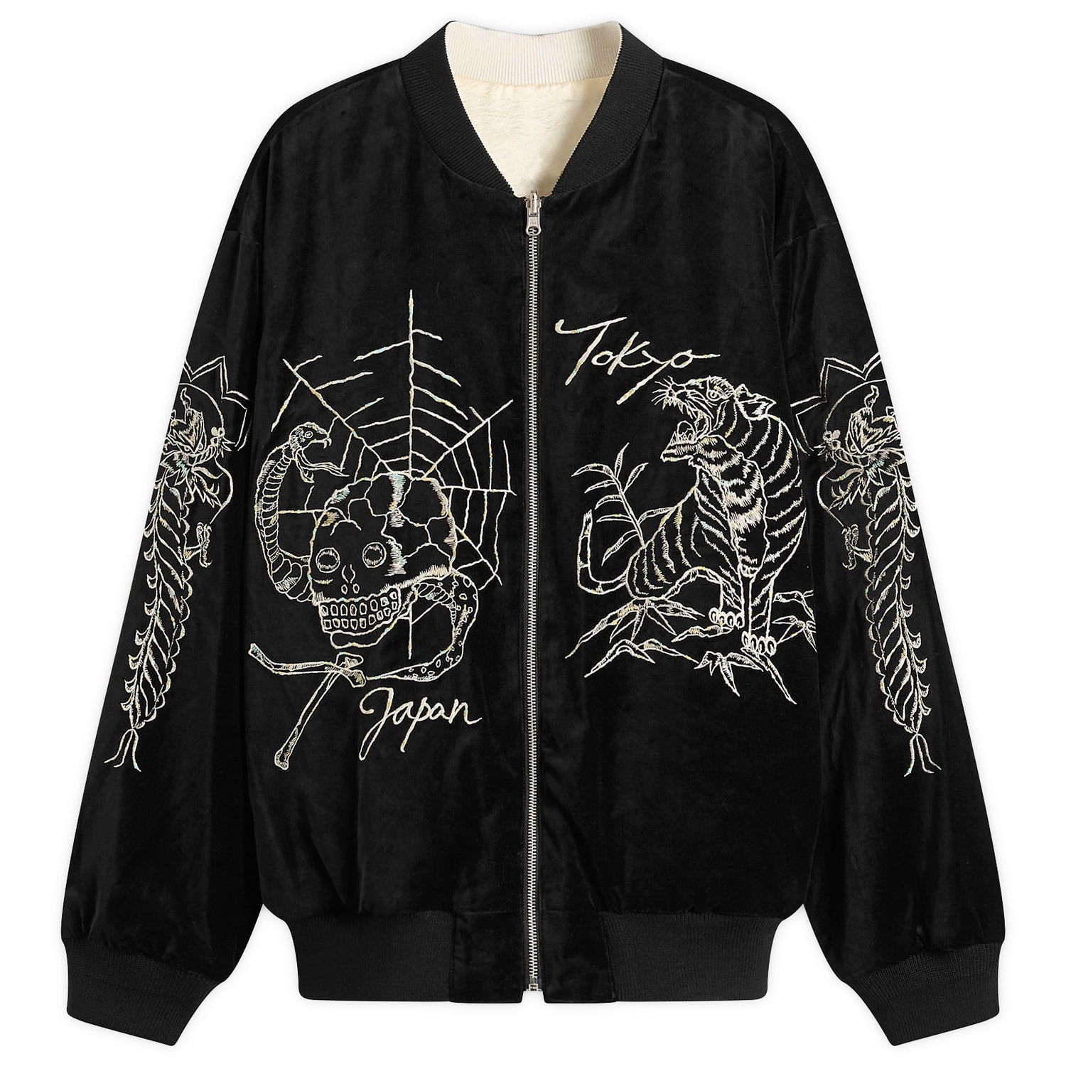 Bomber bunda Neighborhood Velvet Embroidered Tokyo Japan Skull Tiger Souvenir Jacket Čierna | 252AQNH-JKM03-BLK, 1